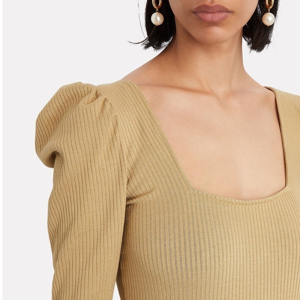 The Range Rib Knit Puff Sleeve Top NWOT in Beige Square Neck